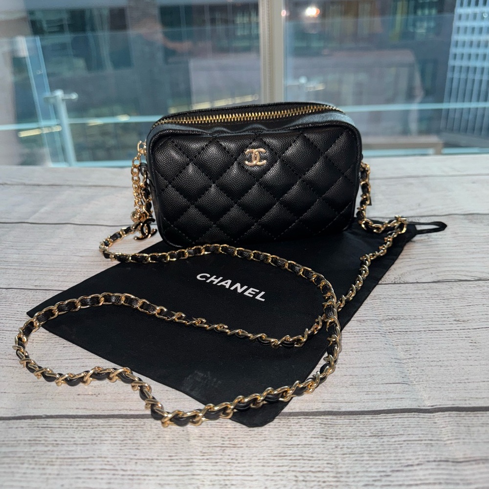 Chanel Makeup Bag crossbody purse chain CC black charm